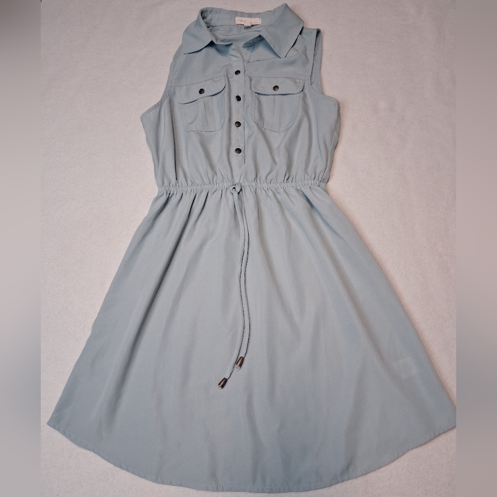 4/20$ ➡️ Bebop Be You Be Free Light Blue Sleeveless Button-Up Dress - Picture 5 of 5
